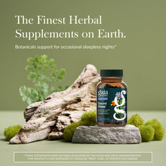 Gaia Herbs Sound Sleep label close-up highlighting organic ingredients for wellbeing.