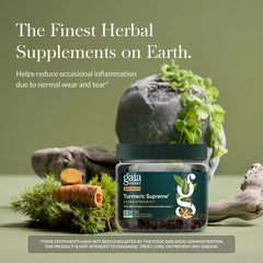 Gaia Herbs Turmeric Supreme Extra Strength pour demonstrates easy daily dosing for active lifestyles.