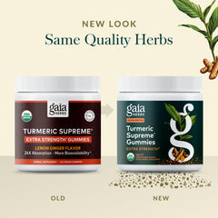 Gaia Herbs Turmeric Supreme ingredients close up emphasizing organic sourcing