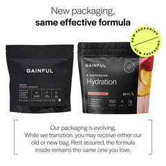 Gainful Hydration + Caffeine on-the-go energy drink mix in hand.