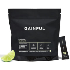 Gainful Hydration Lemon Lime packet shown for quick daily hydration during workouts.