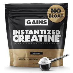 Gains in Bulk creatine bottle with clear label for easy daily use