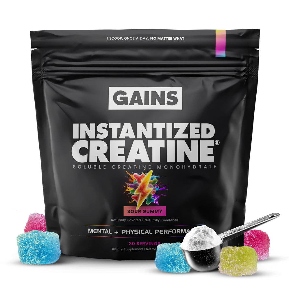 Gains in Bulk instantized creatine powder pours smoothly for quick dissolution