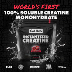GAINS IN BULK creatine powder dissolving fully in water for easy mix