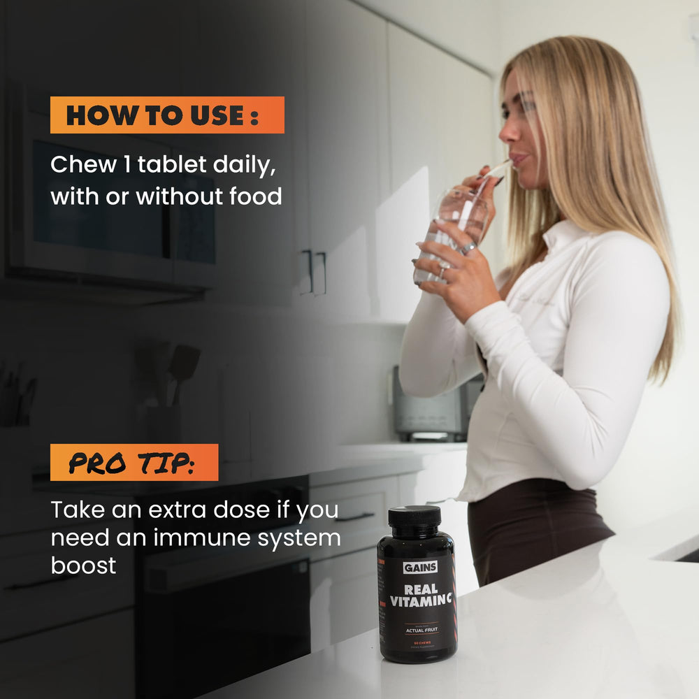 GAINS IN BULK Real Vitamin C chewable third-party tested certificate indicating quality