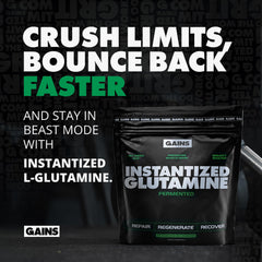 GAINS IN BULK L-Glutamine fine granules ready to mix.