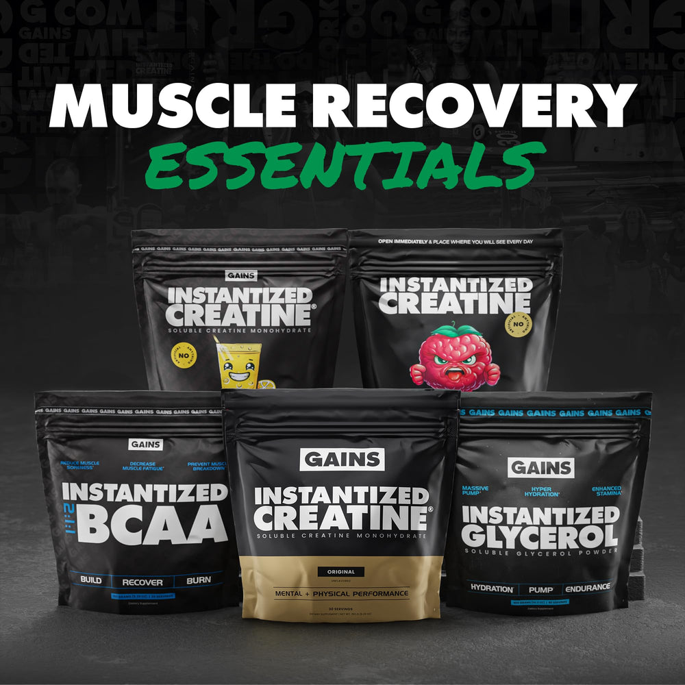 GAINS IN BULK L-Glutamine powder ready to blend into a drink.
