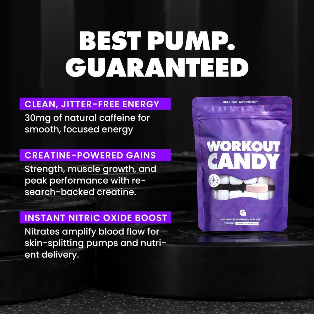 GAINS IN BULK Workout Candy bottle on display signaling pre-workout option