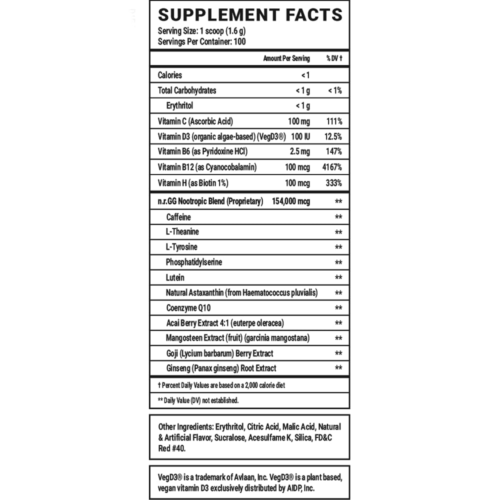 Gamer Supps GG Energy bottle highlighting vitamins and nootropic blend for daily focus
