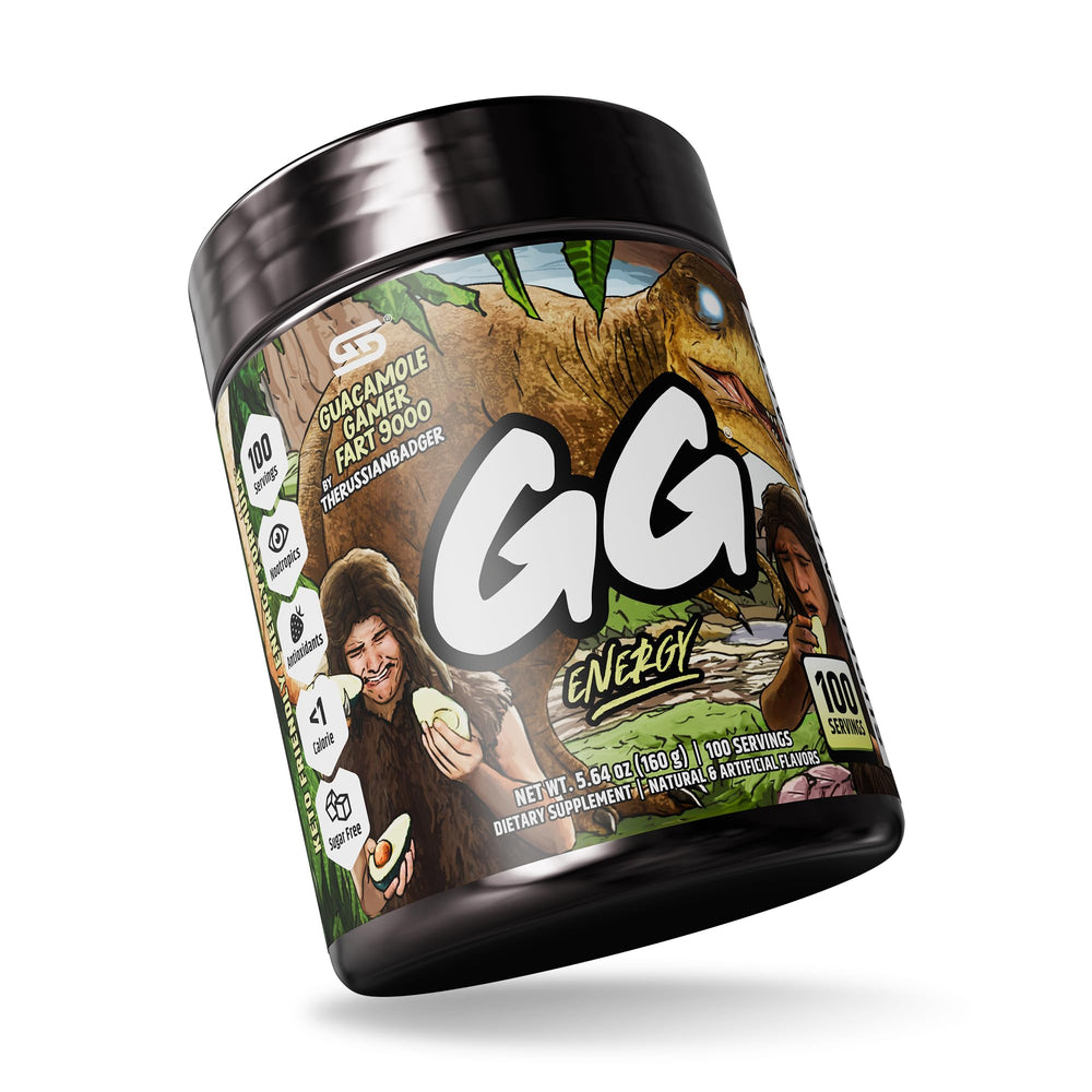 Ready-to-drink GG Energy pour highlighting sugar-free, low-calorie energy
