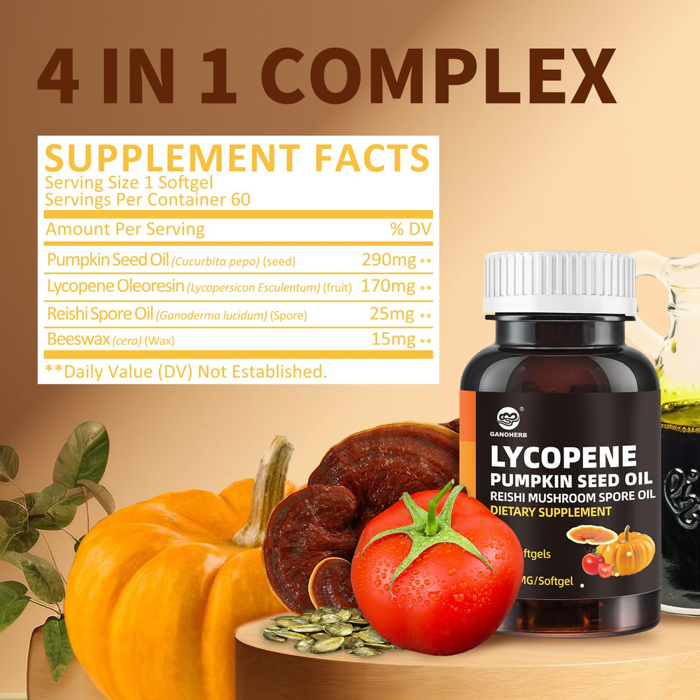 GANOHERB pumpkin seed oil softgel close-up showing capsules for easy daily use