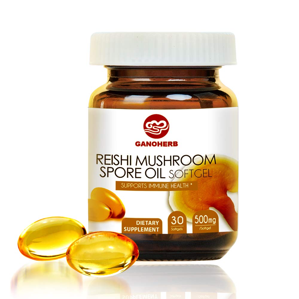 GANOHERB Reishi Spore Oil softgel bottle for daily wellness and immune support.