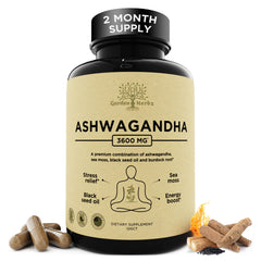 Garden of Herbz ashwagandha root capsules for balanced mood and energy.