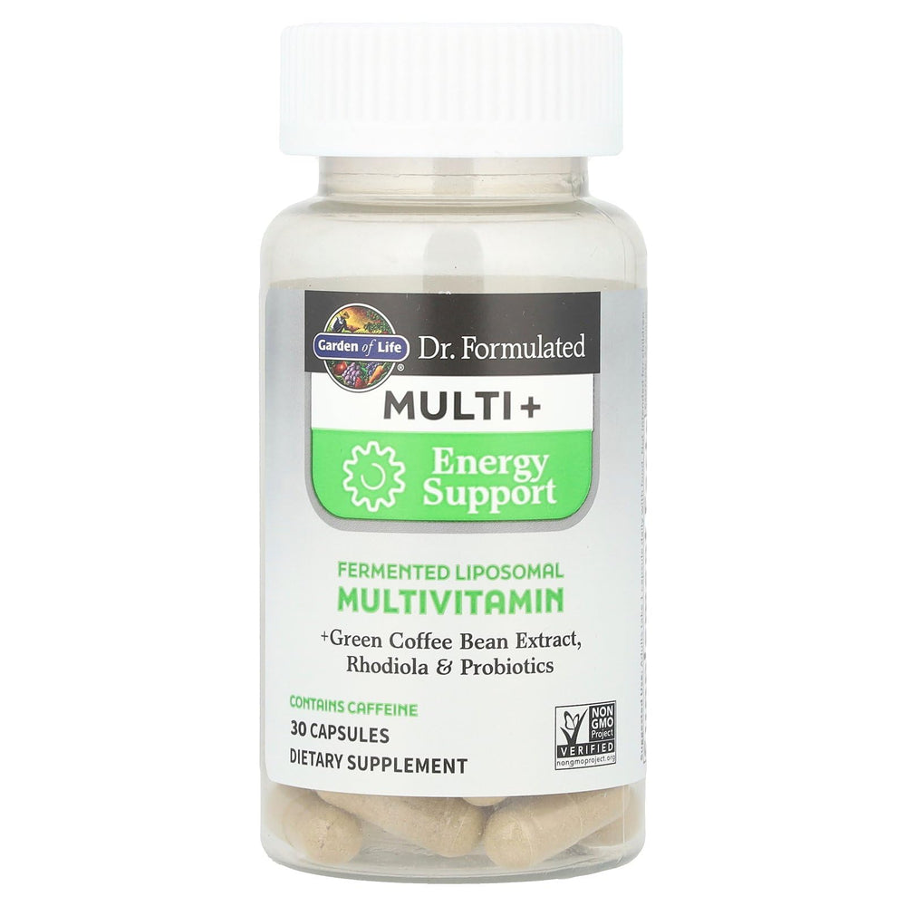 Garden of Life Dr. Formulated Multi+ Energy capsules close-up shows quality capsules
