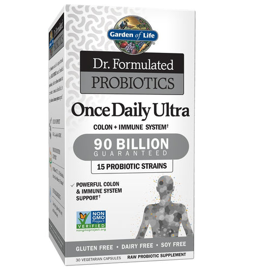 Garden of Life Dr. Formulated Probiotics Once Daily Ultra bottle front supports daily digestive balance.
