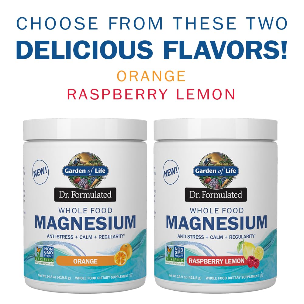 Garden of Life bottle label celebrates Raspberry Lemon flavor and natural taste.