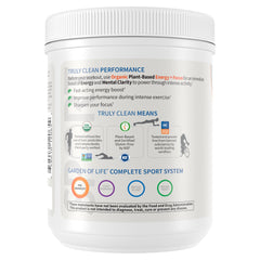 Garden of Life Energy and Focus label highlights organic, vegan, and sport certifications.