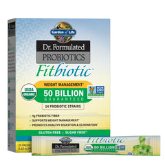 Garden of Life Fitbiotic weight-management packet front showing 50 Billion CFU for weight management