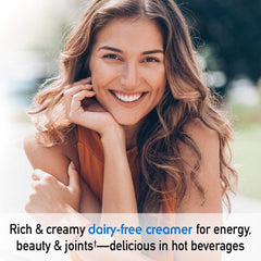 Garden of Life collagen creamer vanilla ingredients close-up emphasize coconut MCT blend.