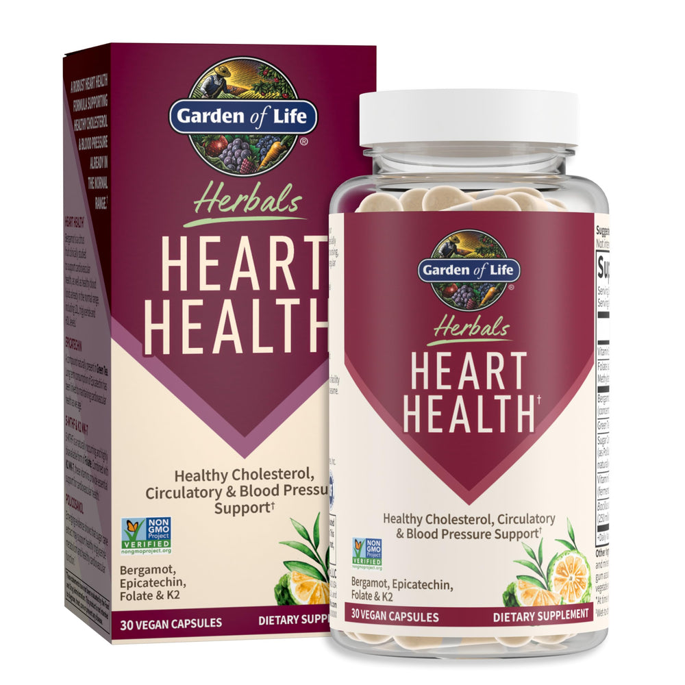 Garden of Life Herbals Heart Health bottle for daily citrus-flavored heart support.