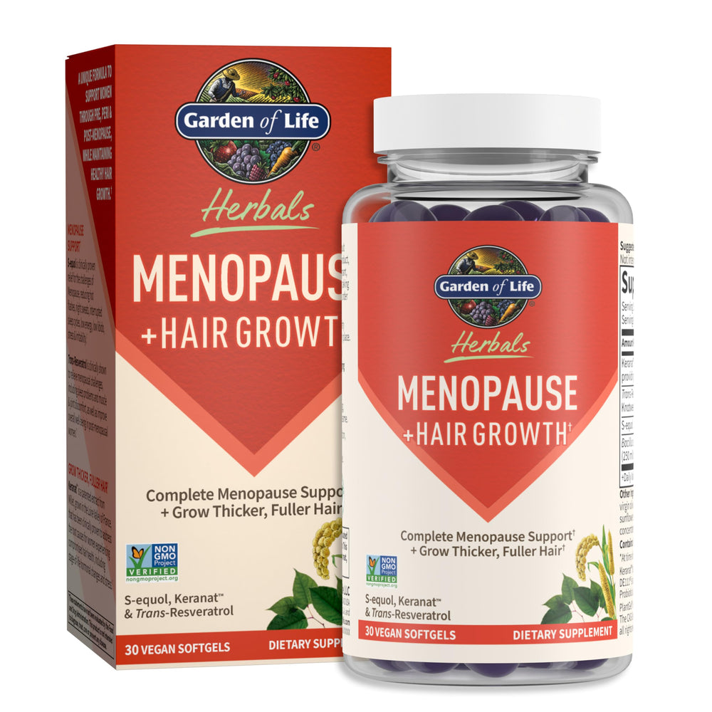 Garden of Life Herbals menopause berry softgel bottle for daily menopause support.