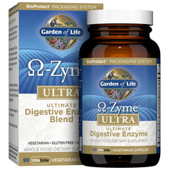 Garden of Life Omega-Zyme Ultra bottle front promotes digestion support