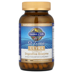 Garden of Life Omega-Zyme Ultra label close-up highlighting gluten-free and dairy-free features.