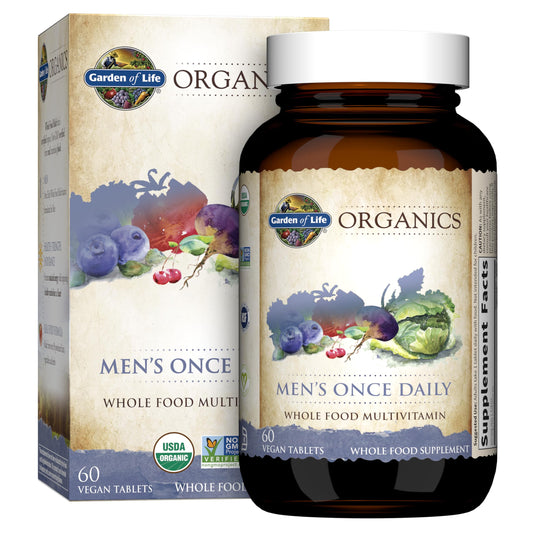 Garden of Life Once Daily Men's Multivitamin tablet for daily essential nutrition and energy support.