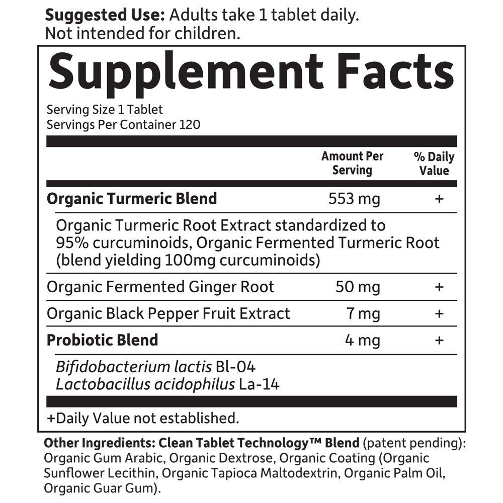 Garden of Life Organics clean tablet technology label highlighting organic non-GMO materials