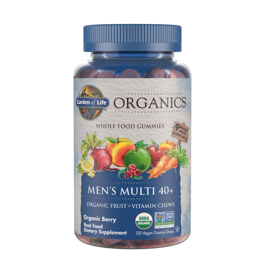 Garden of Life Organics Men 40+ Multi Gummies berry bottle for daily nutrition