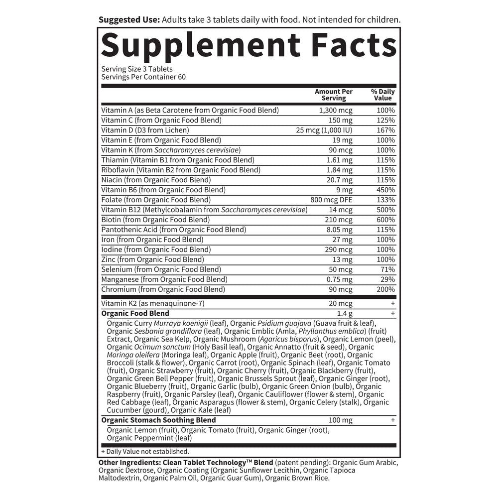 Garden of Life Organics prenatal label notes folate from lemon peel for daily support.