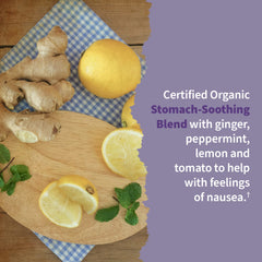 Garden of Life Organics prenatal bottle shows the stomach-soothing blend ingredients.