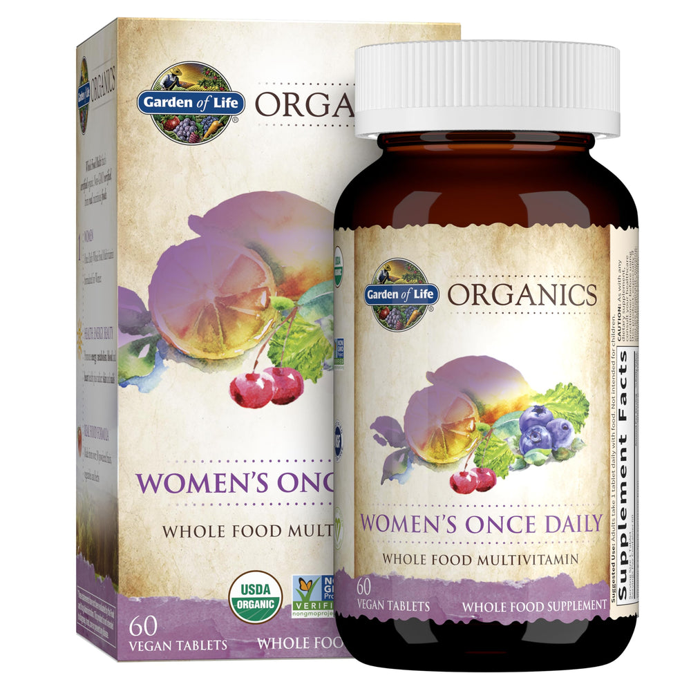 Garden of Life Organics Women’s Multivitamin bottle with daily tablets for energy support