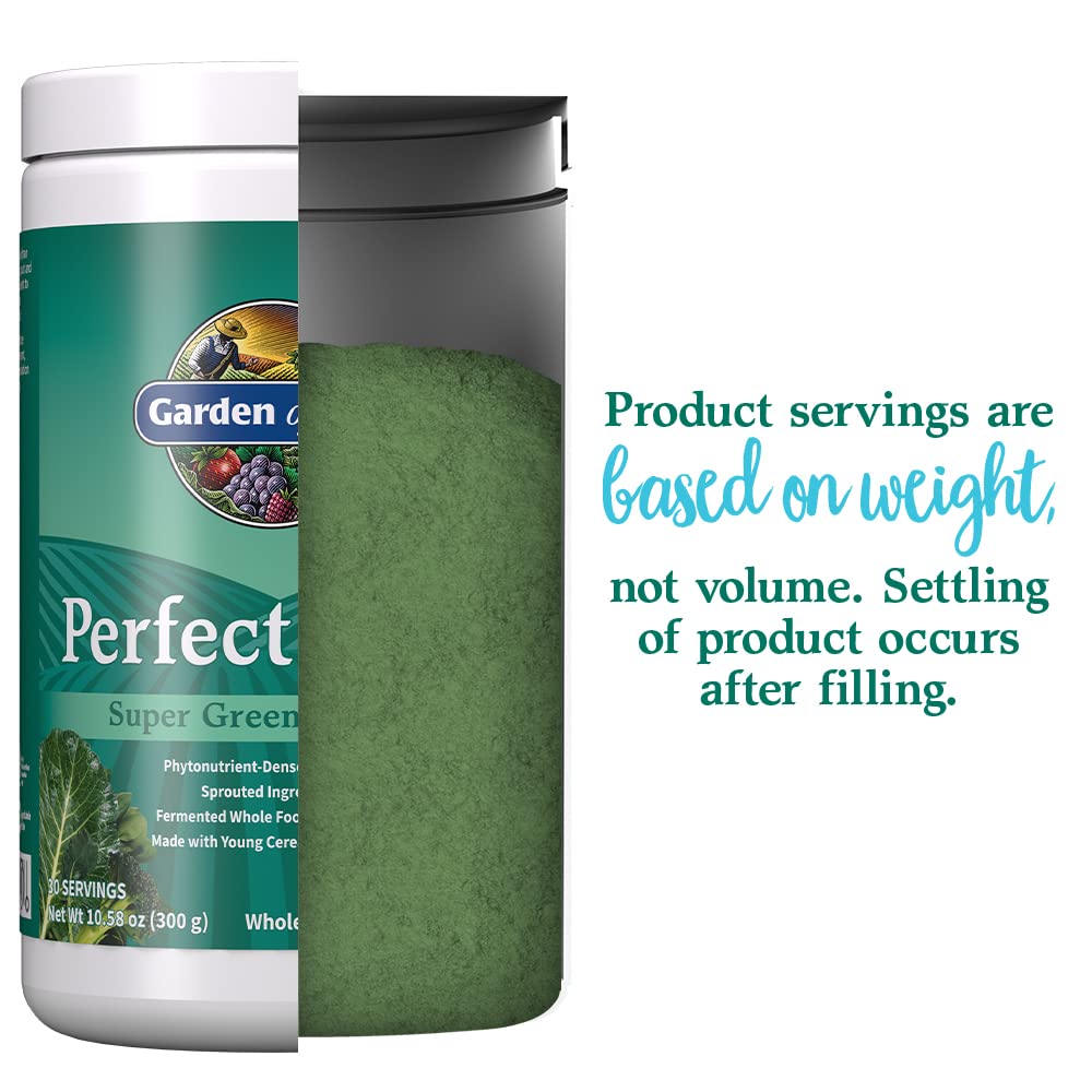 Garden of Life Perfect Food spirulina blend highlighting rich plant nutrients