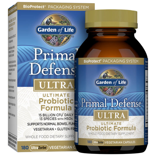 Garden of Life Primal Defense Ultra bottle with capsules for gut balance