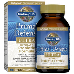 Garden of Life Primal Defense Ultra bottle with capsules for gut balance