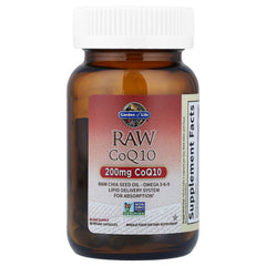 Garden of Life raw CoQ10 formulation highlights cellular energy and aging support.