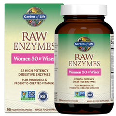 Garden of Life RAW Enzymes 22 for Women 50+ bottle with pour to support digestion