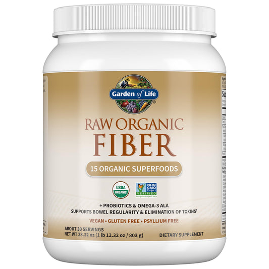 Garden of Life Raw Organic Fiber Powder bottle for daily use.