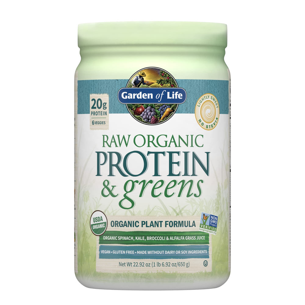 Garden of Life Raw Organic Protein & Greens bottle for convenient daily protein and greens