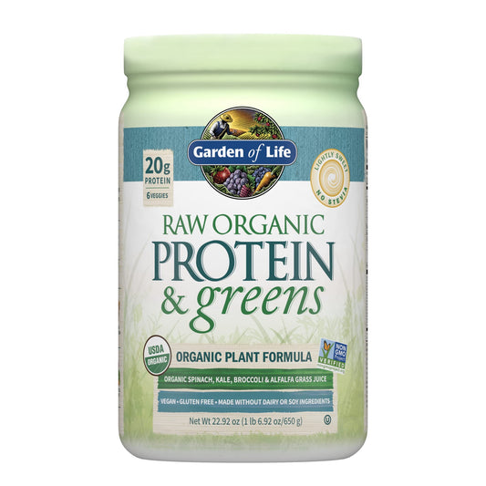 Garden of Life Raw Organic Protein & Greens bottle for convenient daily protein and greens