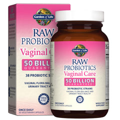 Garden of Life Vaginal Care bottle front showing 50B cultures for vaginal and urinary support