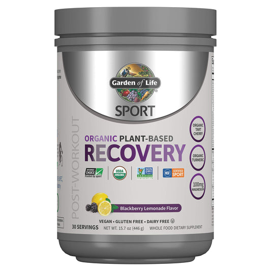 Garden of Life SPORT bottle with Blackberry Lemonade flavor for post-workout refreshment.