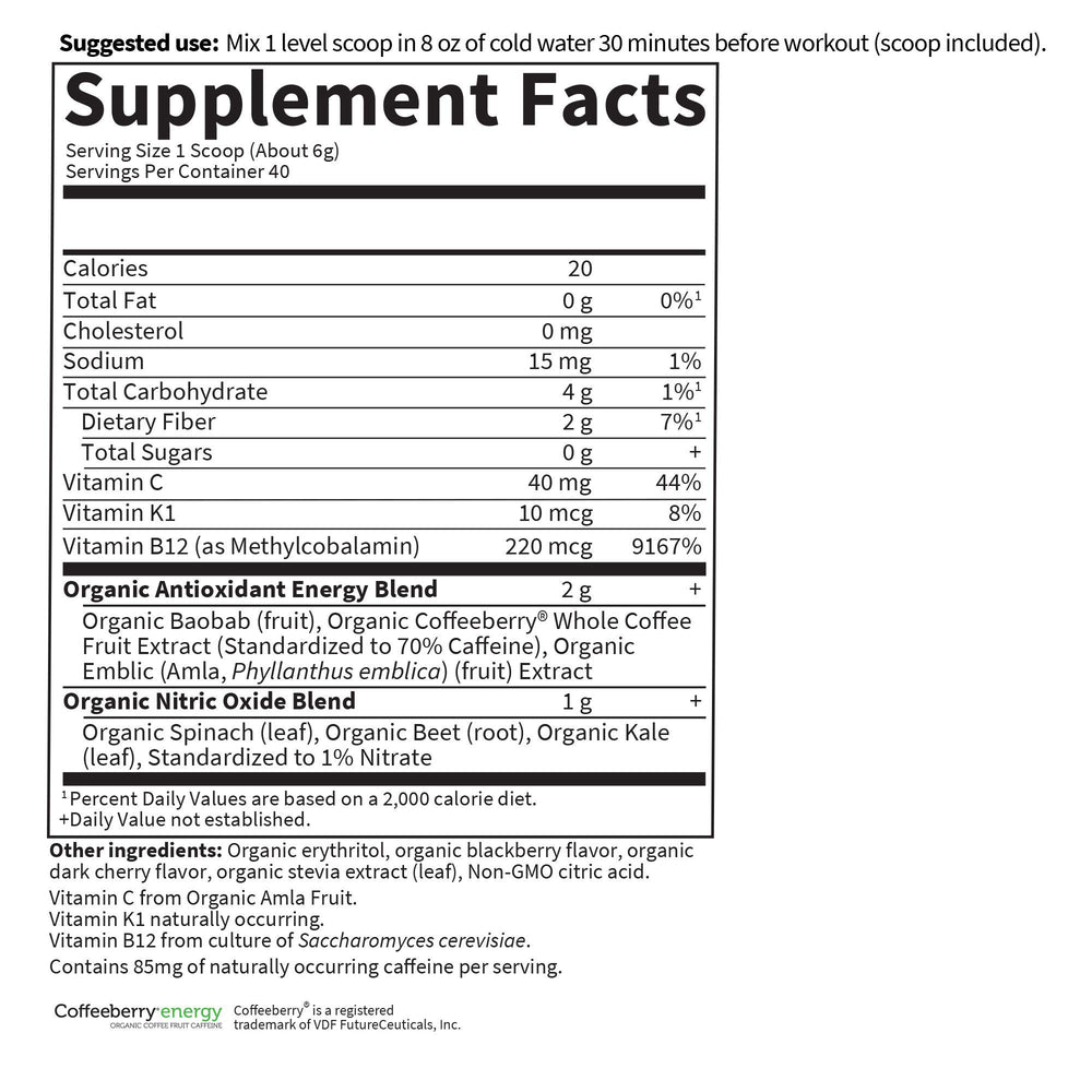 Garden of Life Sport Energy and Focus Blackberry Cherry flavor in a refreshing drink, perfect before training.