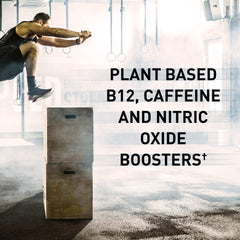Garden of Life Sport Energy and Focus scoop beside a glass for quick pre-workout mix.