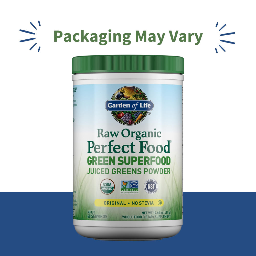 Garden of Life Super Greens powder pour demonstrates quick morning shake.