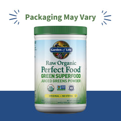 Garden of Life Super Greens powder pour demonstrates quick morning shake.