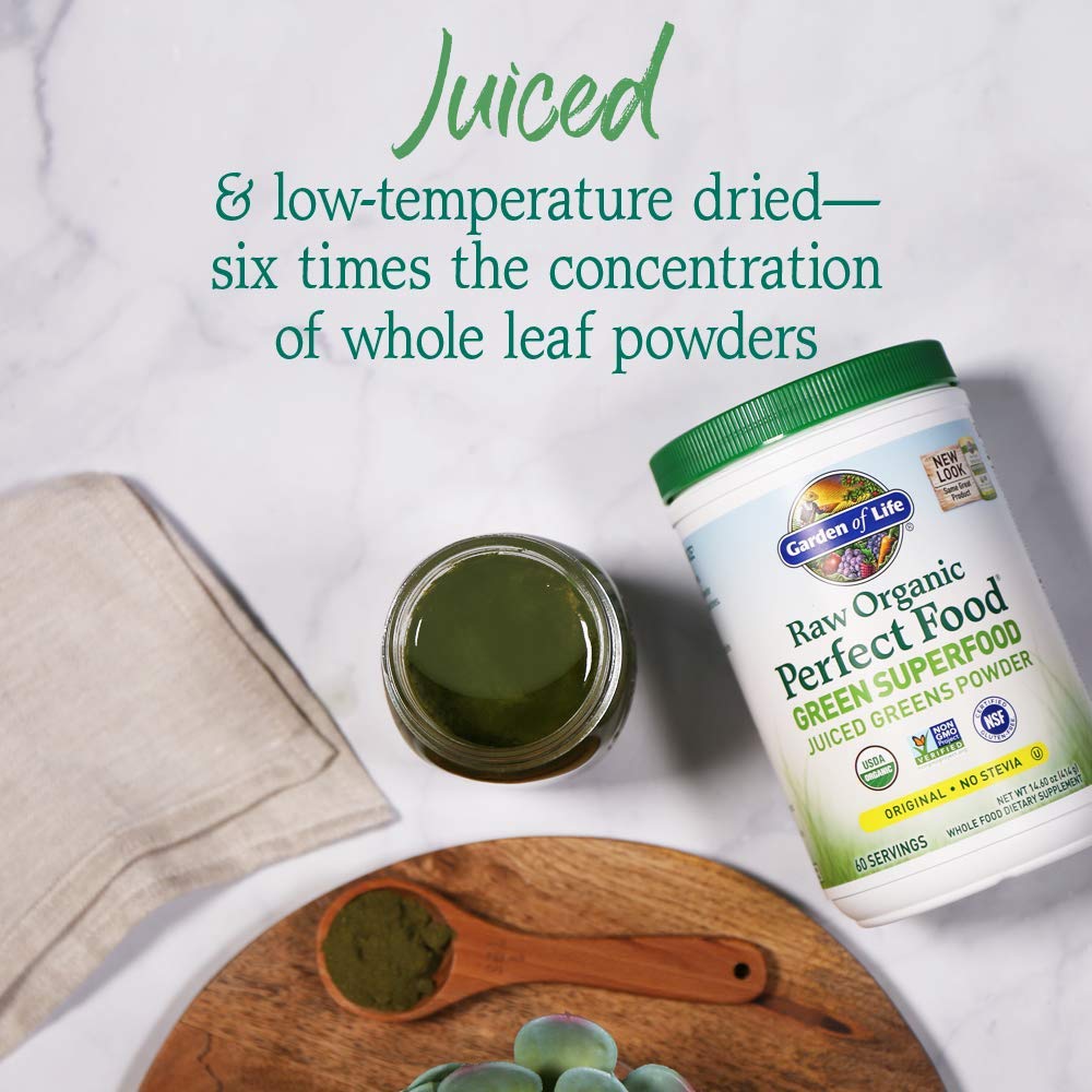 Garden of Life Super Greens powder scoop for a measured serving.