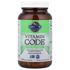 Garden of Life Vitamin B Complex label emphasizing folate and methylcobalamin B12