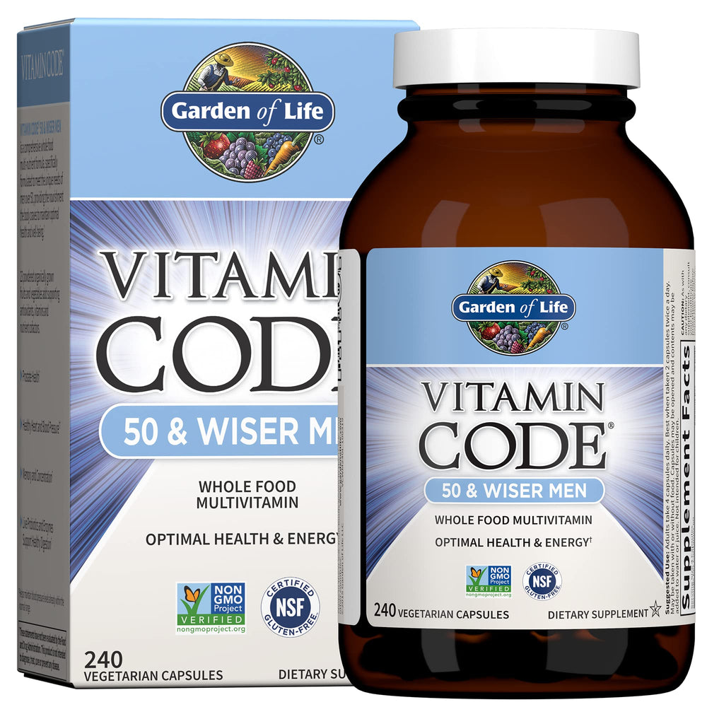 Garden of Life Vitamin Code 50 & Wiser bottle front supports daily wellness.